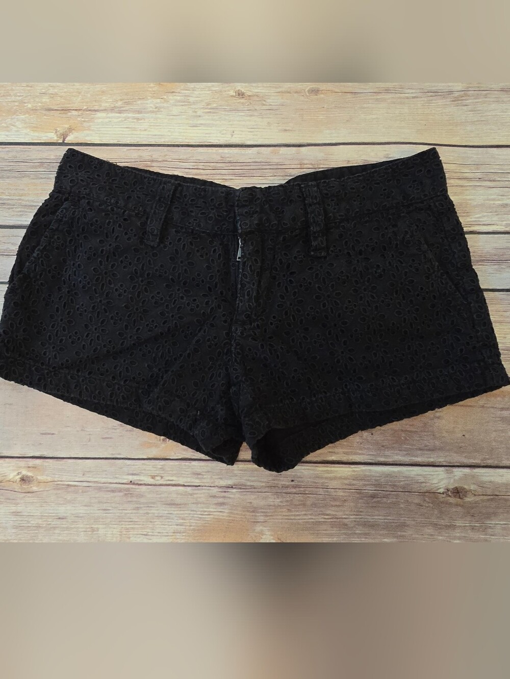 Hurley Black Eyelet Lace Jean Shorts